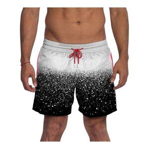 Le Club Original Snow Swim Board Trunks Shorts Snow White Black Mens Size XL